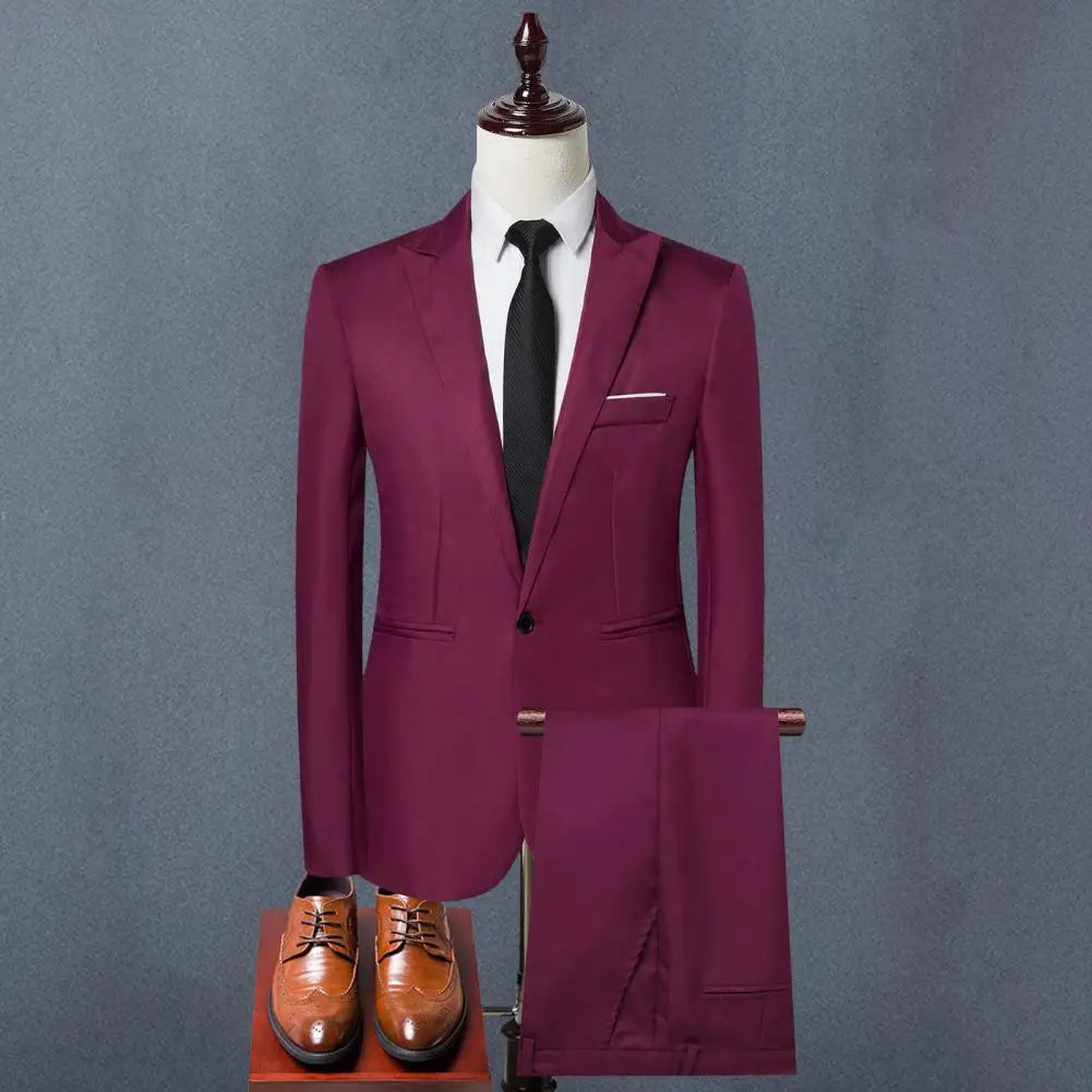 Tuxedo for Mens: 2Pcs/Set Men Blazer Pants Set Solid Color Business Workwear