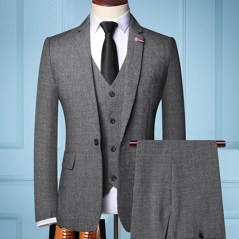 Jacket Vest Pants Retro Gentleman Classic Fashion Plaid Mens Formal Business Slim Suit 3Pces Set Groom Wedding Dress size 6XL
