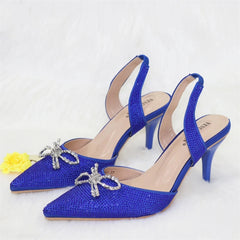 Blue Color Elegant High Heels Nigeria Popular Design African Ladies Shoes Matching Bag