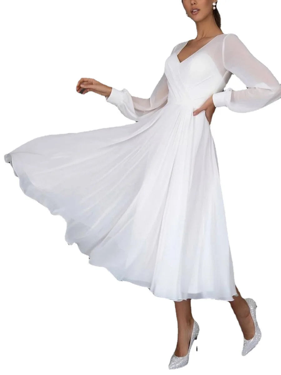 Evening wear Dresses: Ankle-Length Long Sleeved Chiffon Formal Dress Women