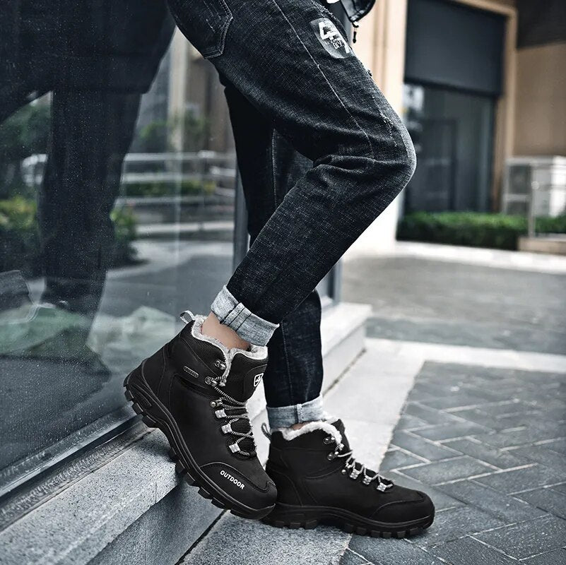 STRONGSHEN Men Snow Boots Waterproof Leather Sneakers Cotton Warm Military Boots
