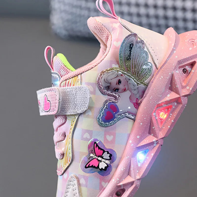 Disney Girls' Casual Shoes Led Light Shoe Leather Fashionable Children's Sports