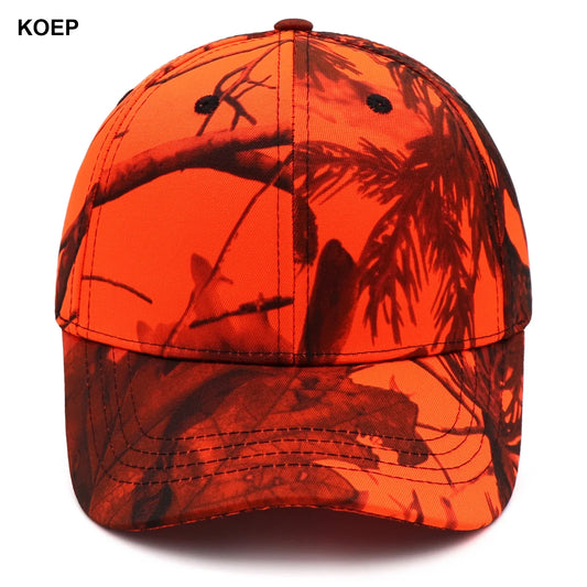 KOEP Jungle Tree Orange Camouflage Cotton Dad Snapback Hat Outdoor Fishing Baseball Cap Bold Fluorescent Orange Camo Hunting Hat