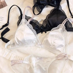 French Simple Lace Non-Underwire Triangle Cup Thin Bra Big Chest Small Top