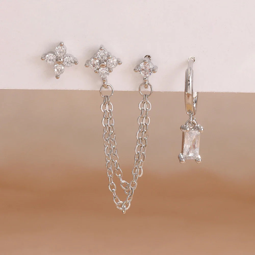 3PCS Exquisite Stainless Steel 12 Constellation Birthstone Earrings Set for Woman Cartilage Piercing Earrings Fashion Jewelry