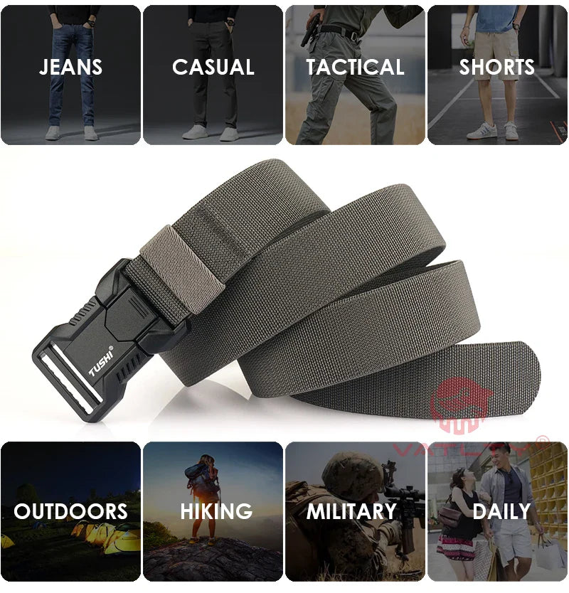 VATLTY New Tactical Outdoor Belt for Men and Women Aluminum Alloy Buckle Quick Release Elastic Belt Casual Belt Jeans Waistband