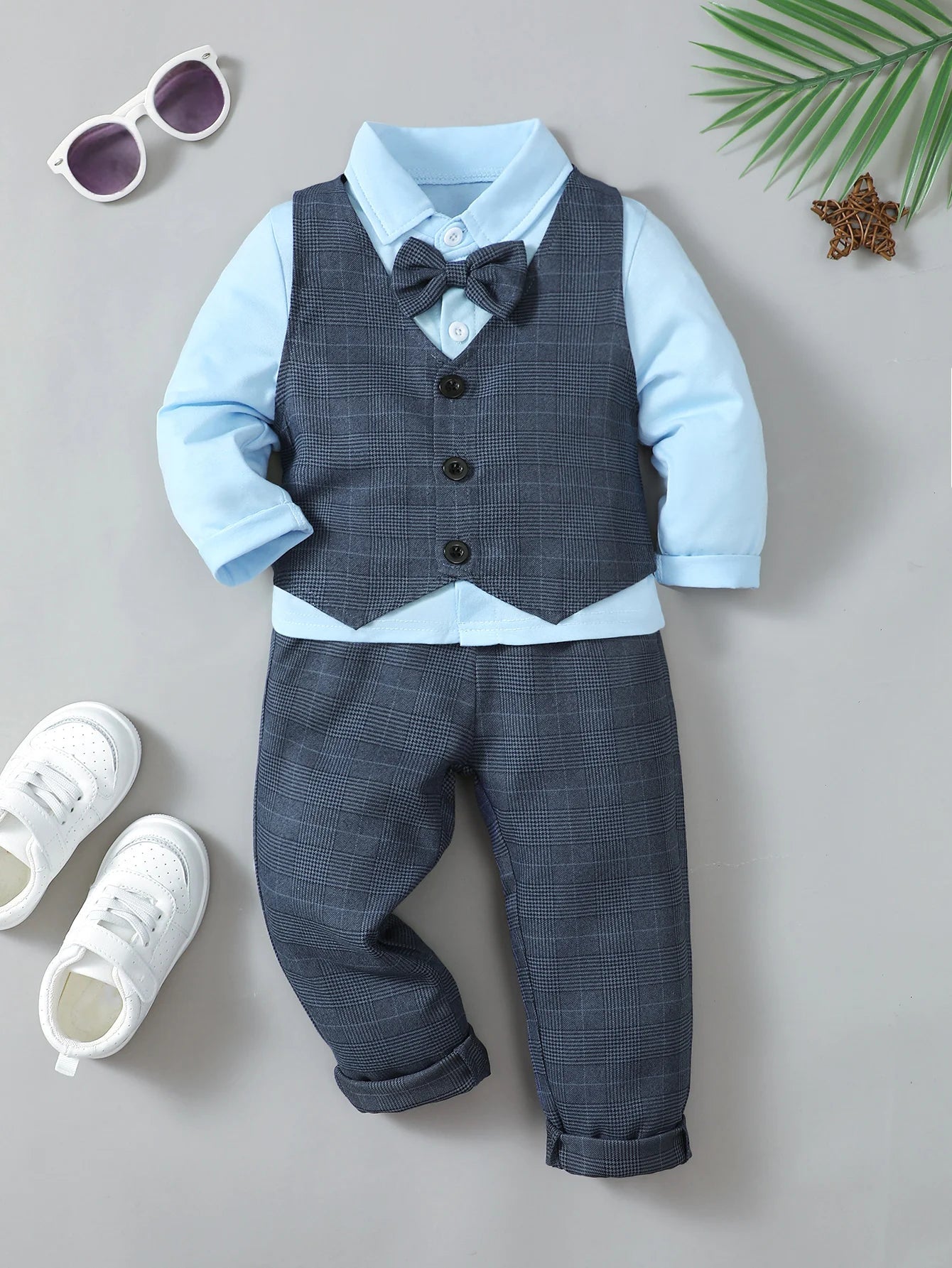 Winter  Cool   Boys  Shirt  With Bow  Beret  Stripe Little Gentleman  Set  For  3-7 Years  Old  Boys