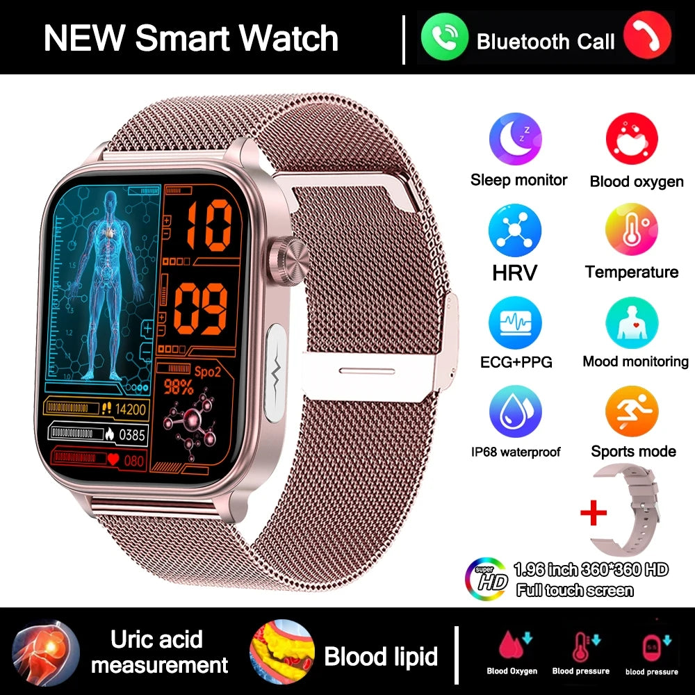 2025 New 24-Hour Health Monitoring Smart Watch Men Uric Acid Blood Lipids Heart Rate Bluetooth Call Smartwatch Women