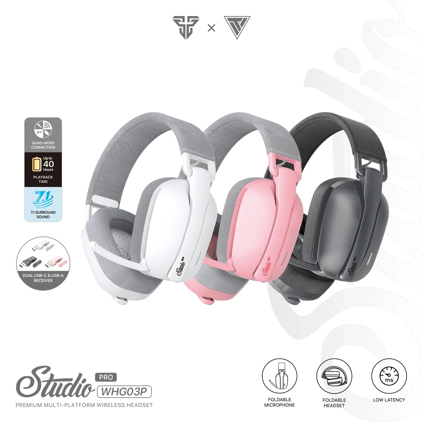 FANTECH WHG03P STUDIO PRO Gaming Headphones Wired& Wireless Bluetooth 7.1 Surround Headset With Noise Reduction Mic For PS5 XBOX