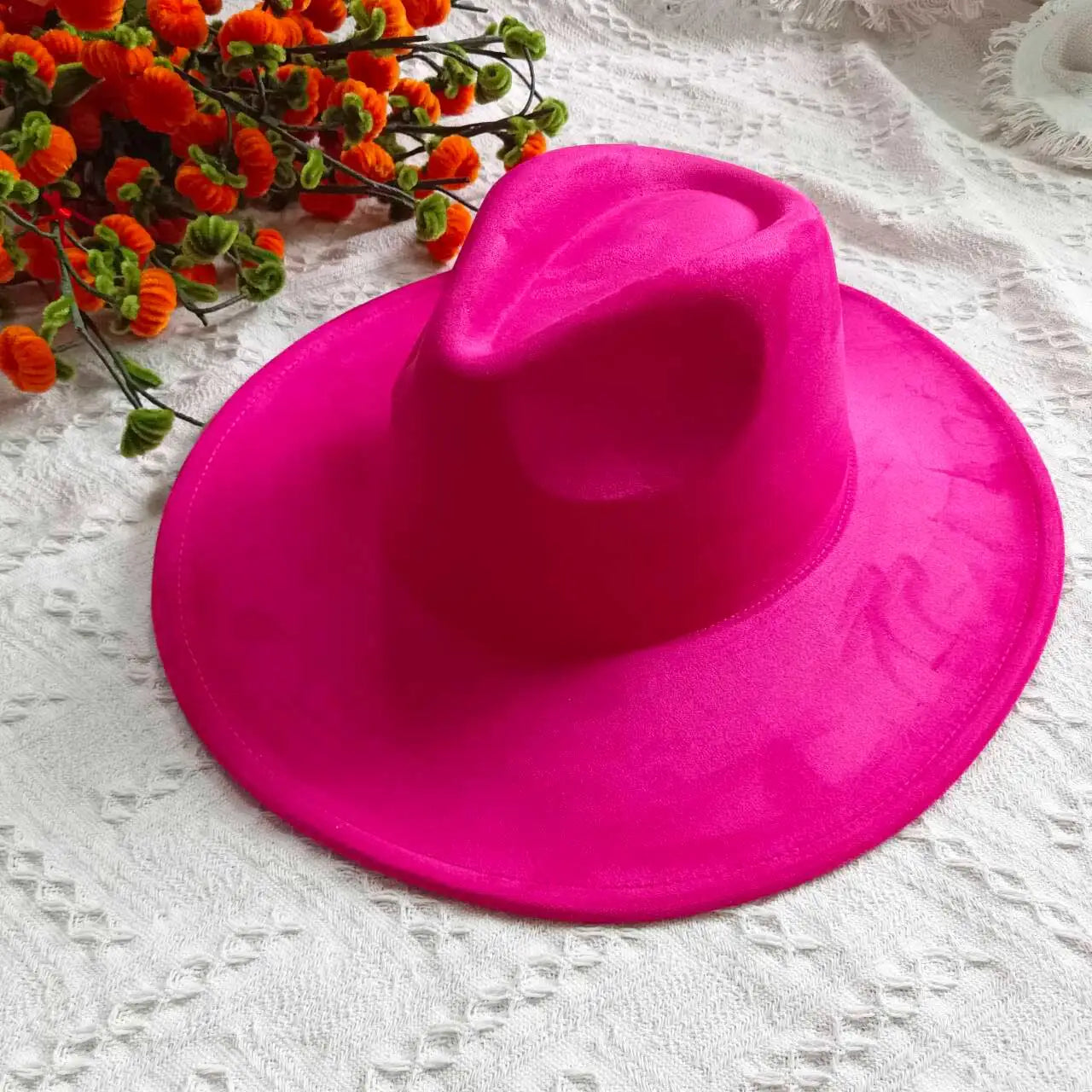 Vegan Suede Fedora Rancher Hats Blank Hats for Burning Multicolor teardrop shaped Top 9.5cm Brim Unisex Jazz Hat Church Hat