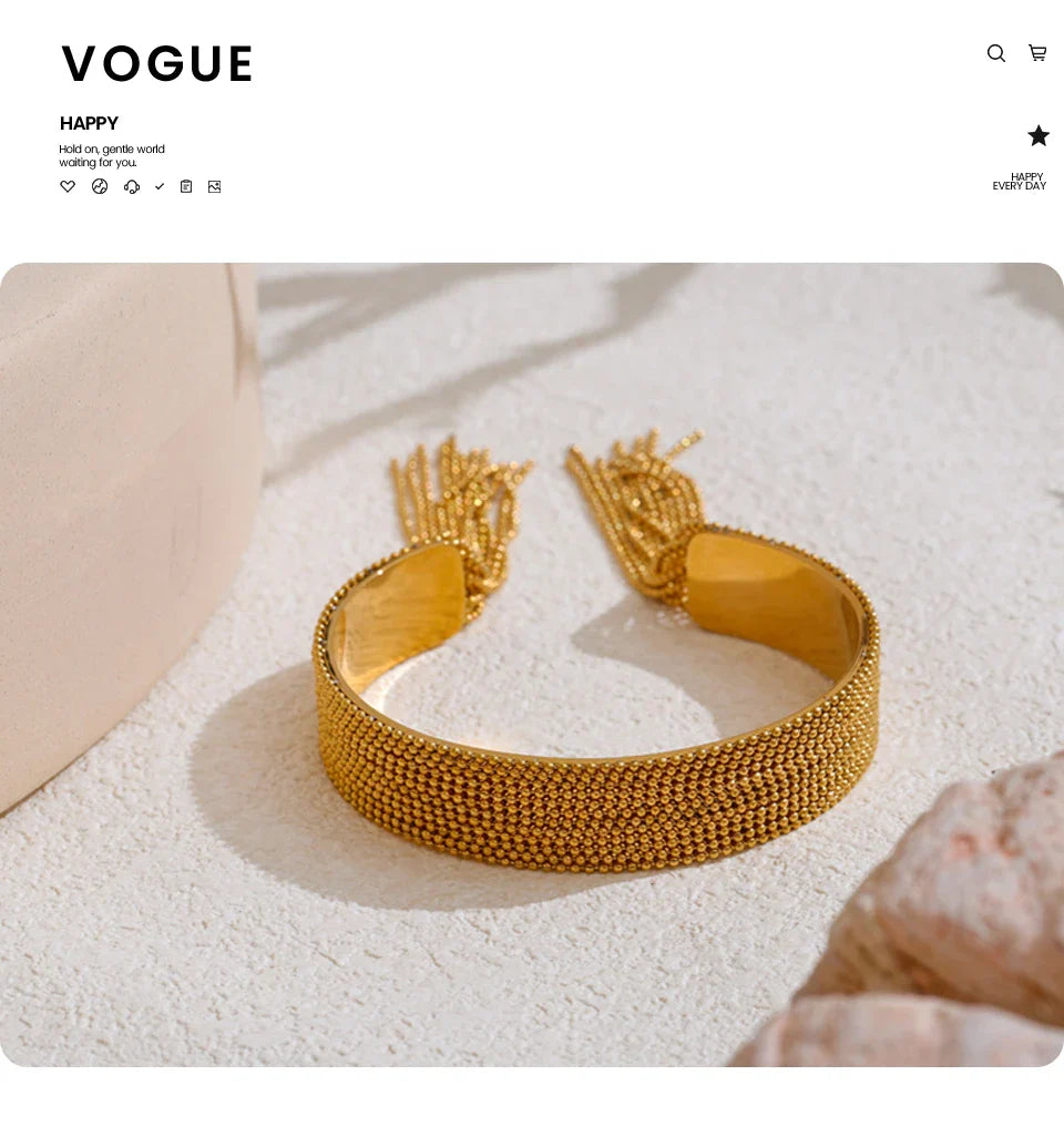 Yhpup Hot Style Stainless Steel Chain Tassel Cuff  Bracelet Bangle 18K Gold Color Plated Personality Fashion Charm Jewelry