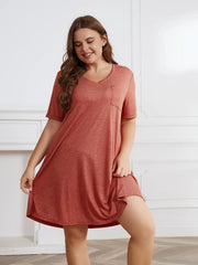 Plus Size Solid Color Women Dresses V Neck Short Sleeve Summer Robe Oversized