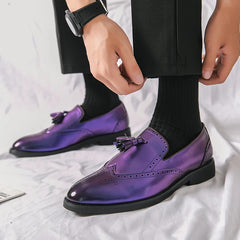 Purple Formal Dress Shoes Men Luxury Leather Brogue Shoes Men