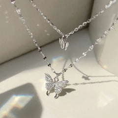 Shiny Butterfly Necklace Exquisite Double Layer Clavicle Chain Jewelry For Ladies Gift