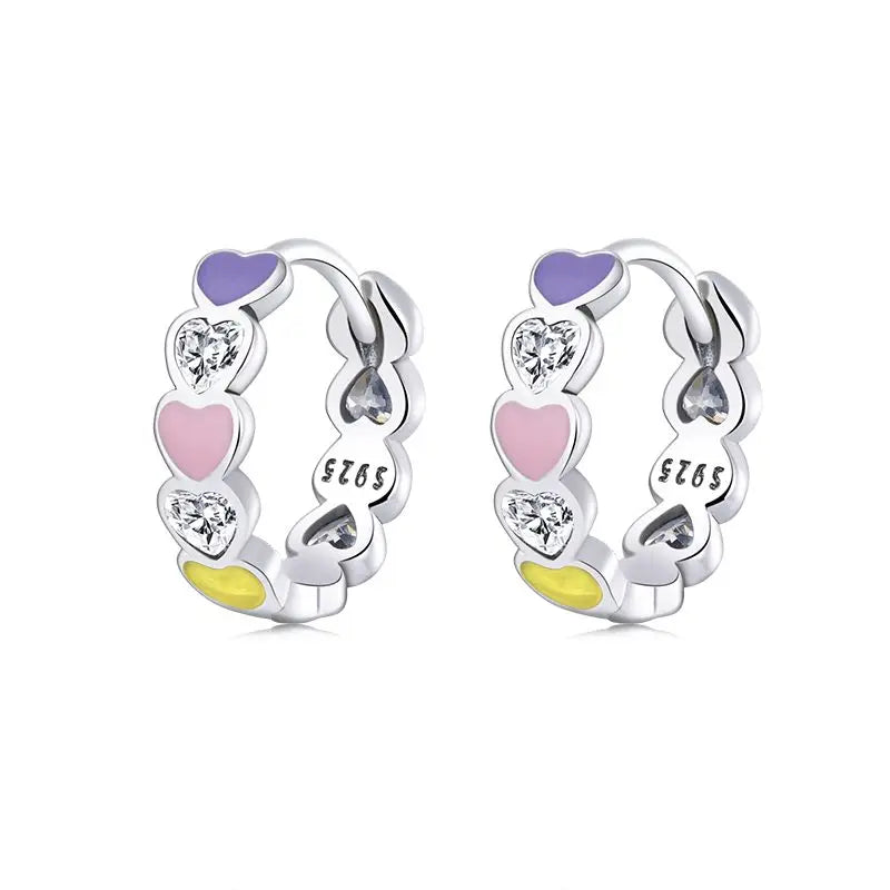 WOSTU 925 Sterling Silver European Simple CZ Ear Buckles Heart Hoop Earrings for Women Wedding Gift Minimalism Jewelry E737