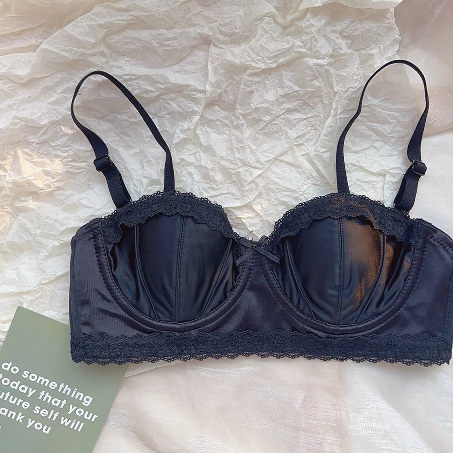 Seamless Satin Silky lingerie Thin little bra with push-up and anti-sagging pull-back bra