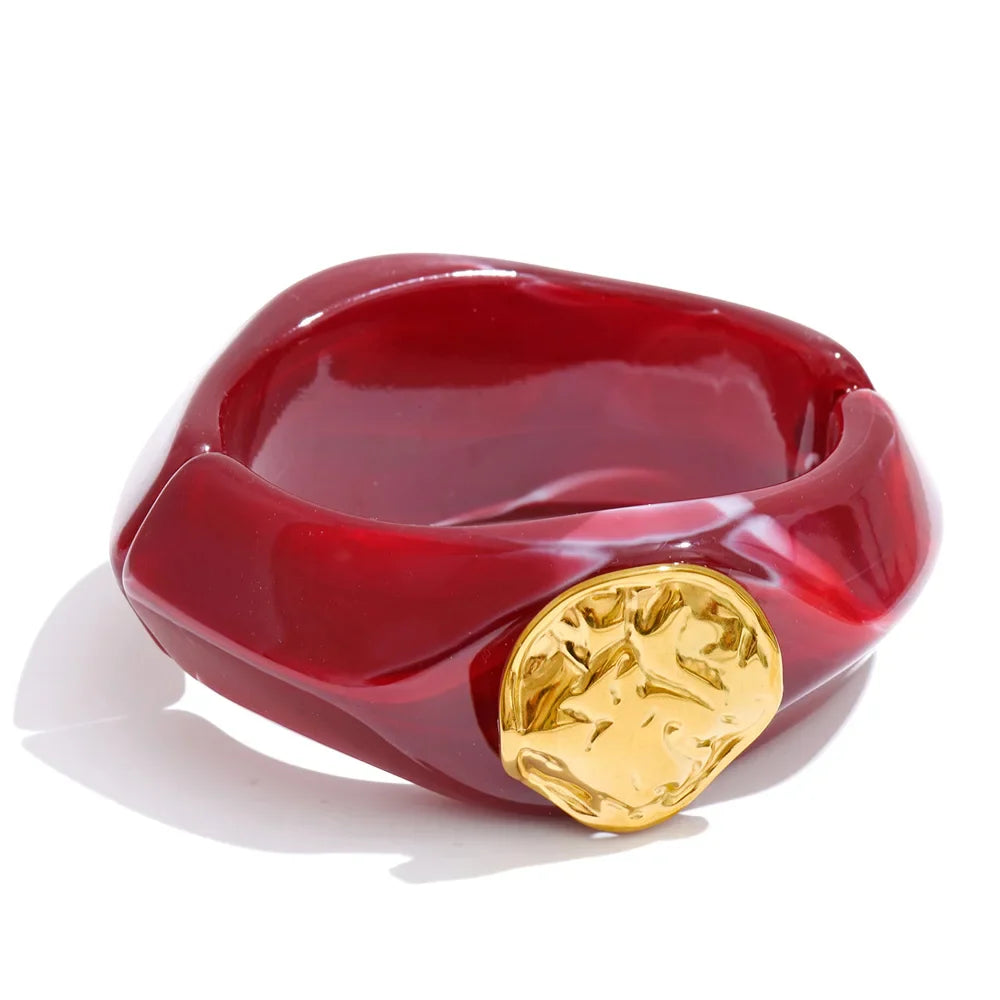 Yhpup 60mm Multi-Color Resin Wide Bracelet Bangle 2025 Exclusive Waterproof Stainless Steel Hot Style Fashion Wrist Jewelry Gift