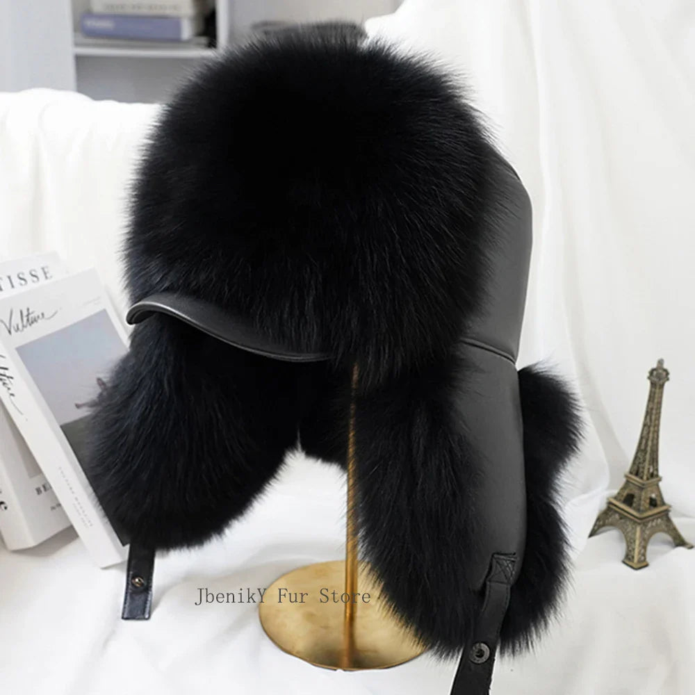 2025 Cap 100% Raccoon Dog Full Fur Fox Fur Hat Men's Fur Ear Protection Winter Thickened and Warm Russian Hat Men's Trend