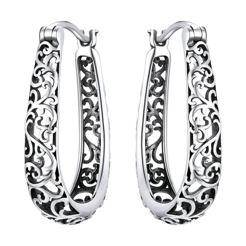 BAMOER 18K Gold Plated Filigree Hoop Earrings 925 Sterling Silver Vintage Vine Earrings For Women Fine Jewelry Original Design