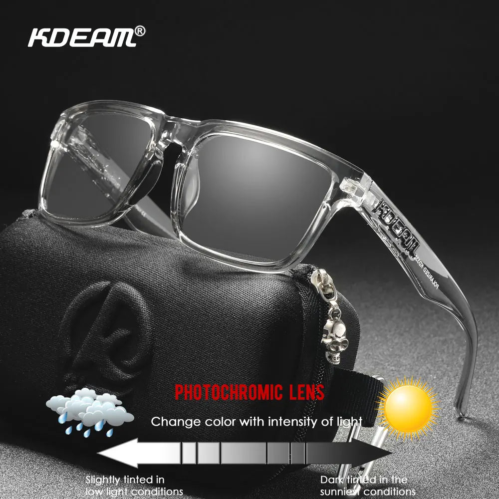 KDEAM Photochromic And Polarized Sunglasses Men Category 3 Polarized Sun Glasses Women Unique Frame Surface Eyewear With Case