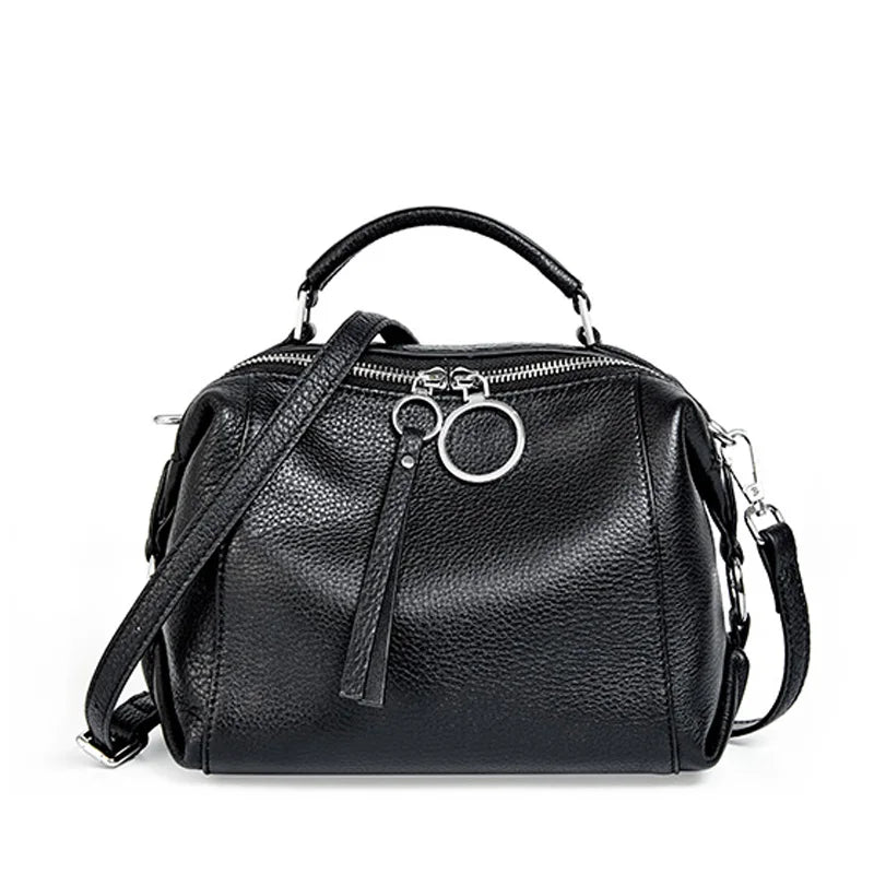 Black White Shoulder Bag For Women 100% Genuine Leather Handbag