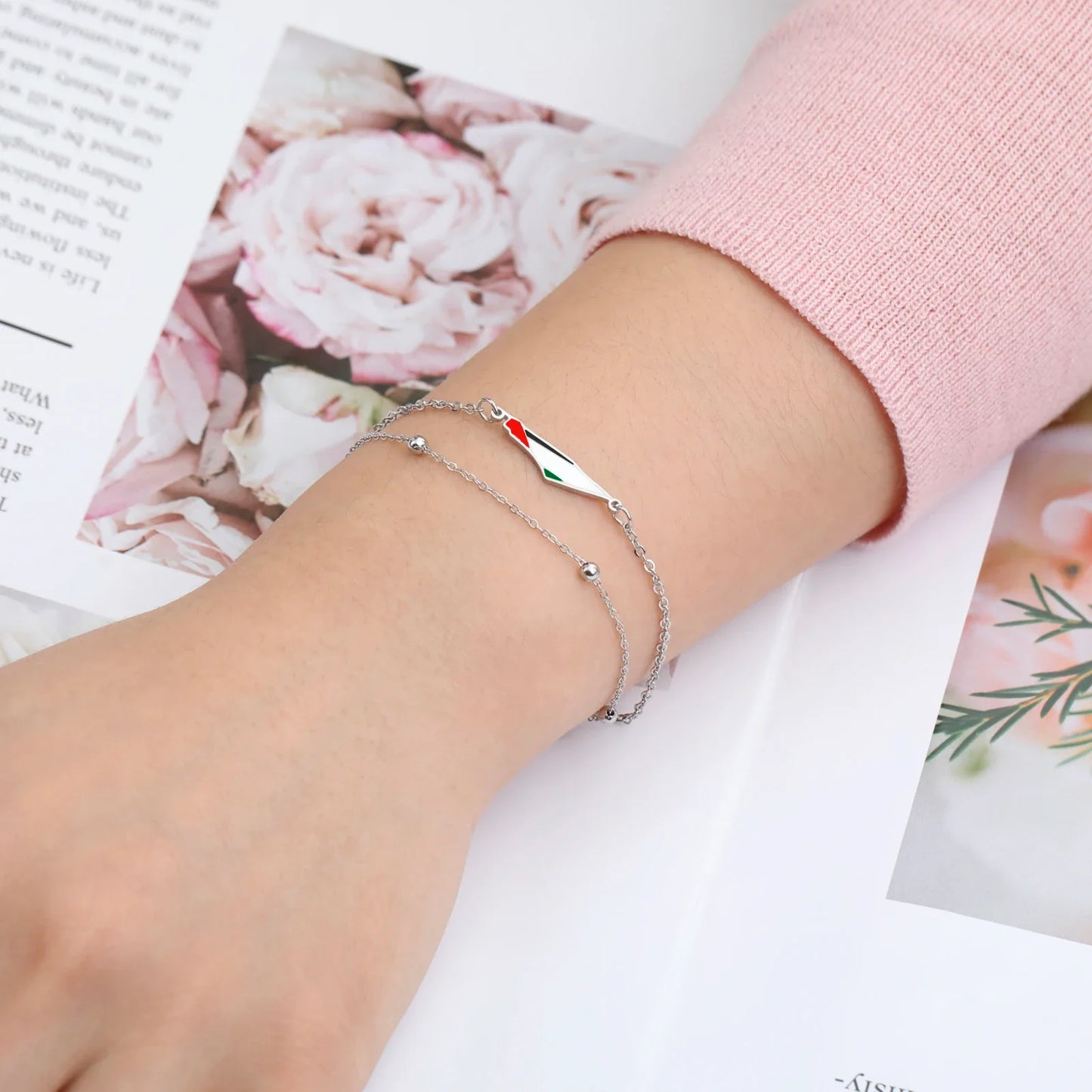 COOLTIME Palestine Map Charm Women Bracelets Stainless Steel Adjustable Double Layer Men Geography Bracelet jewelry Wholesale