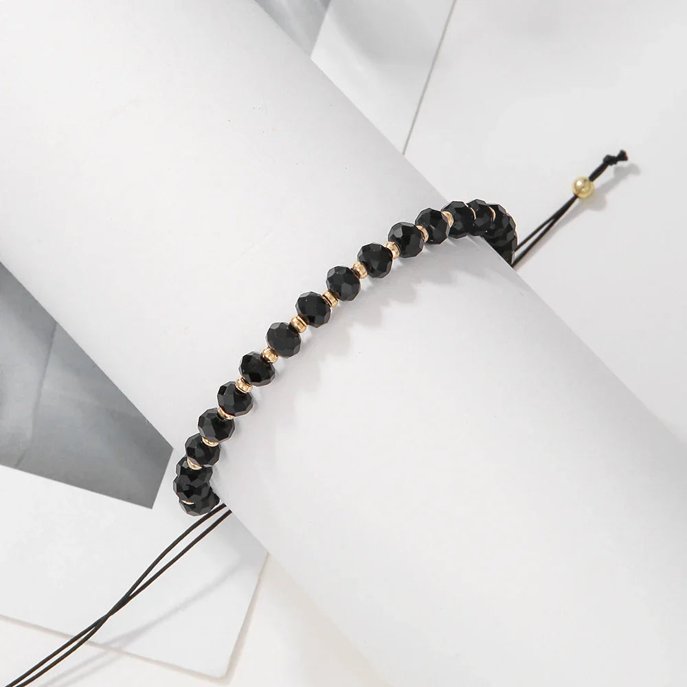 Fashion Boho Adjustable Jewelry Braiding Strap Bracelet Black Crystal Stone Beaded Bracelet For Women Accessory Jewelry