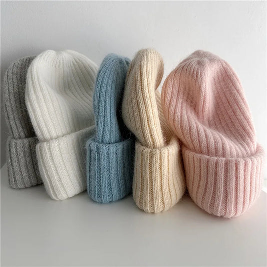 Winter Dome Brimless Casual Hat Warm Rabbit Fur Knit Hat women's double-layer Thick Wool Hat Casual Hat Toe Cap Cold Hat 4m868