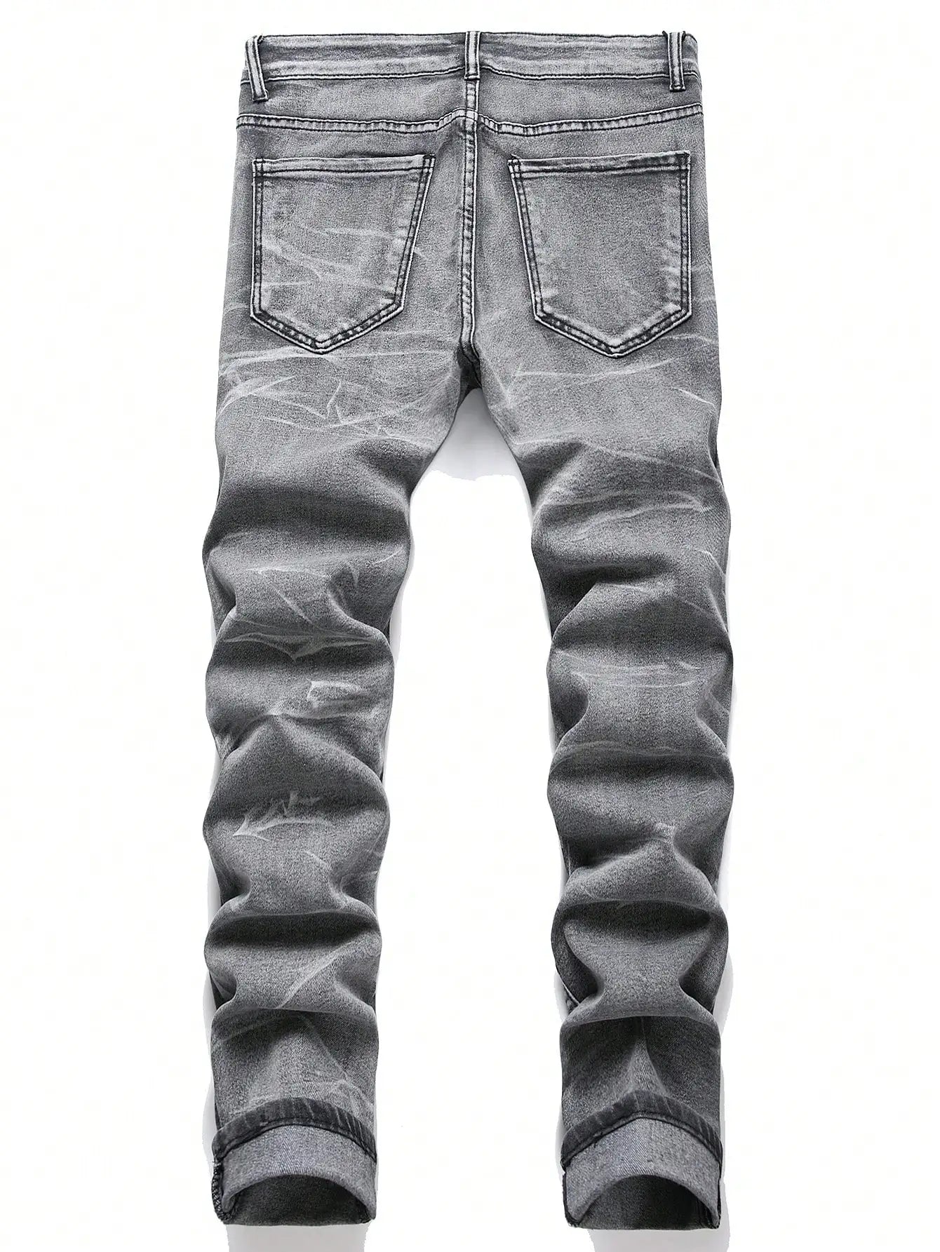 Men‘s Stretchy Denim Jeans Streetwear Tearing Patchwork Holes Ripped Denim