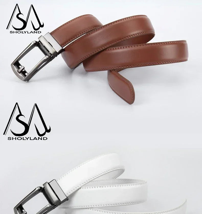 New Trendy Fashion Versatile Leather Men's Belt Alloy Automatic Buckle Two-layer Cowhide Classic Business Versatile Men's Belt