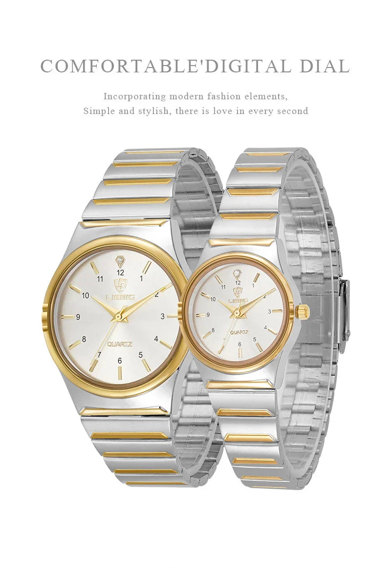 LIEBIG Japan Quart Movement Women Mens Watches Luxury Stainless Steel Female Ladies Golden Wristwatch Clock Relogio Feminino