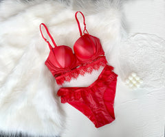 Push up Bra Set Glossy Leather Bra and panty Set Underwear Padded Lace
