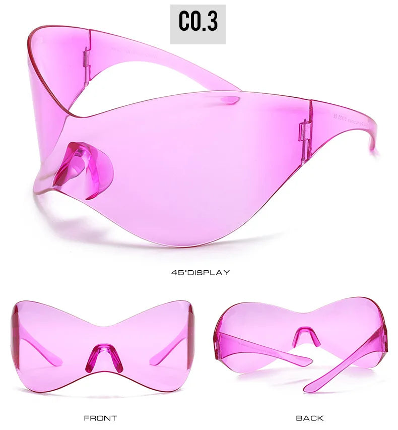 Y2K Sunglasses Women Fashion Silver Oversized Face Mark Shades Reflective Personal Sun Glasses for Cycling Travel