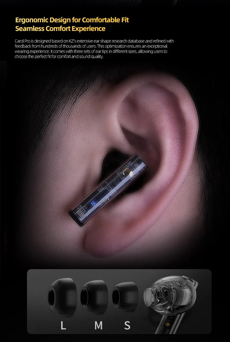 KZ Carol Pro TWS Bluetooth Earbuds True Wireless Active Noise Reduction 6 Mics Waterproof Earplugs LDAC SBC Audio