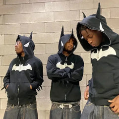 Y2K zip up hoodie Gothic Embroidery Bat anime hoodie Hip hop Men women oversized