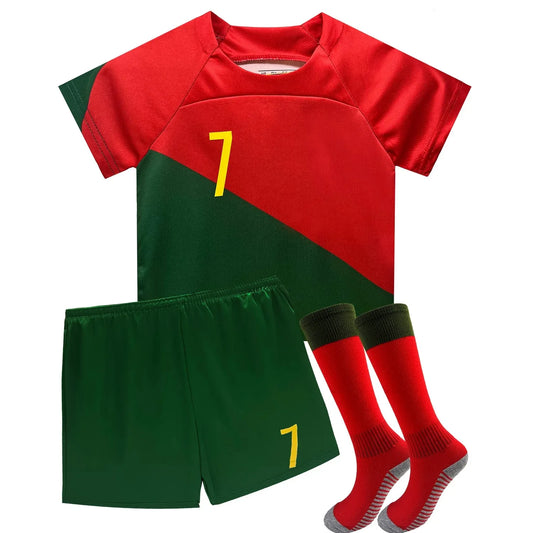 Children's sport set boy girl Portuguese Fans shirt Training wear men and kids games soccer kits Set for 4-13 Years