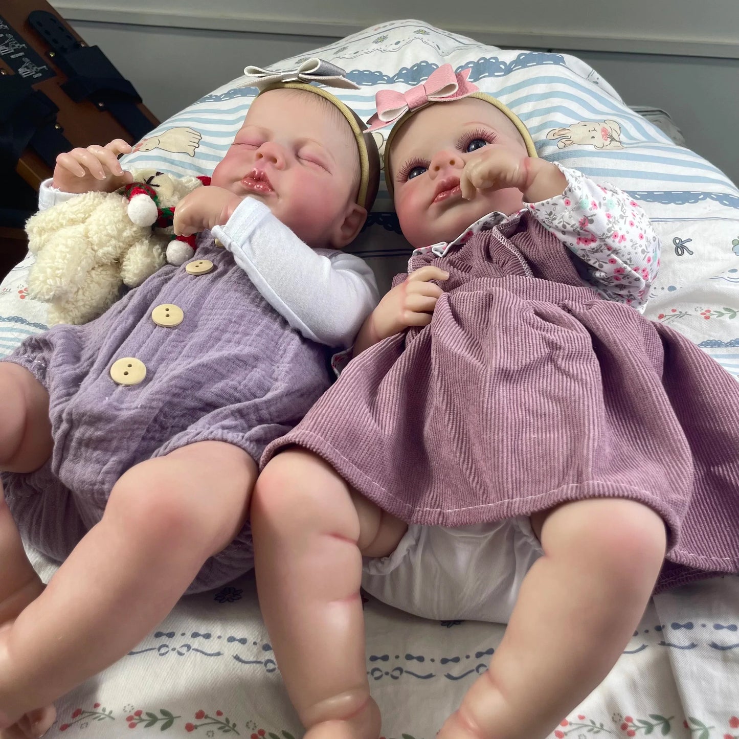 50CM Adorable Reborn Baby Dolls LouLou Twins Girl Lifelike Silicone Vinyl Newborn 3D Skin Handmade Toy Christmas Gift