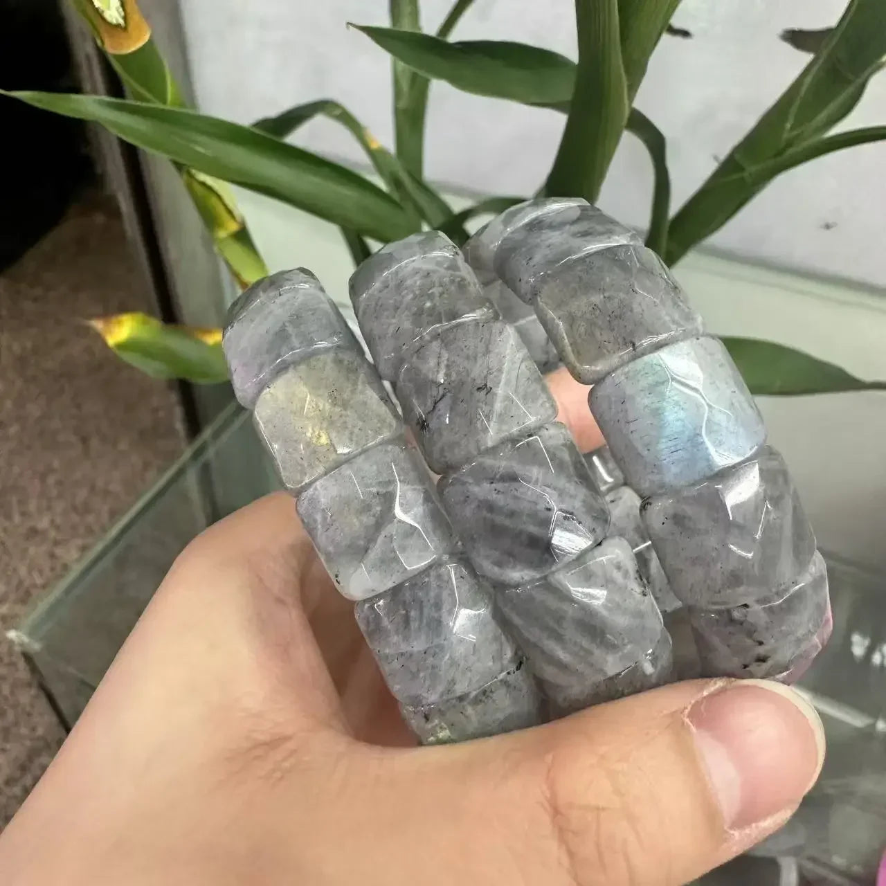 Natural 12x15mm Faceted Stone Unique Crystal Citrine Agate Amethyst Pyrite Fashion Elastic Handcrafted Bracelets Energy Bangles