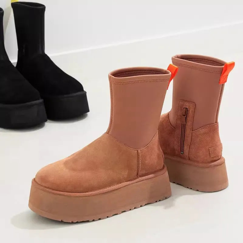Cotton Boots Snow Warm Women Flats Platform Shoes Winter Chelsea Boots