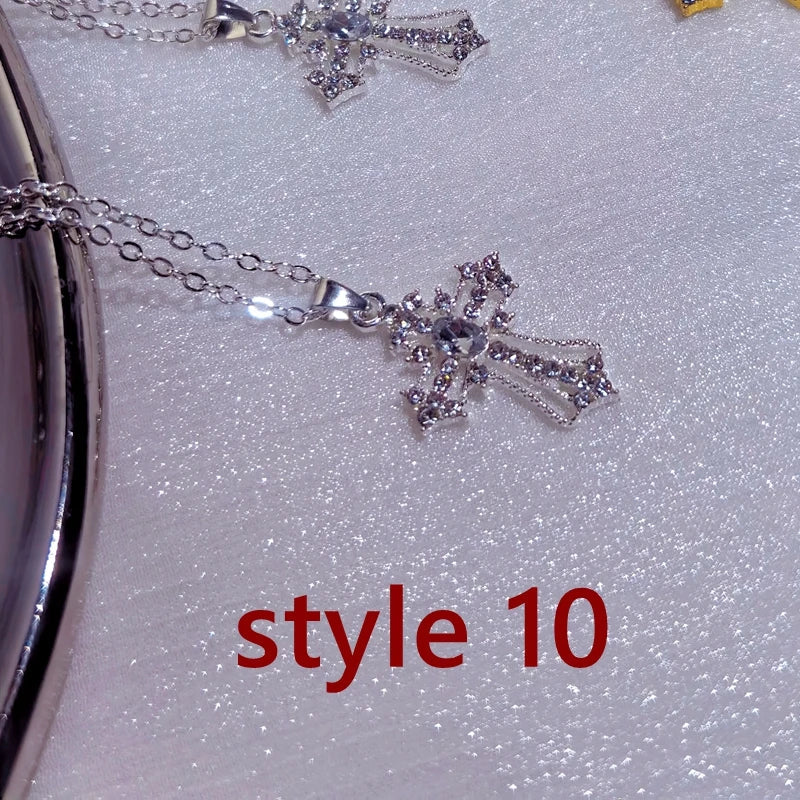 Gothic Big Zircon Cross Necklace Unisex Y2K Irregular Goth Large Cross Pendant Necklaces  for Men Women Couple Necklace Jewelry