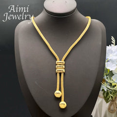 24K Gold Plated Jewelry Set for Women Chain Beads Decor Necklace Earrings