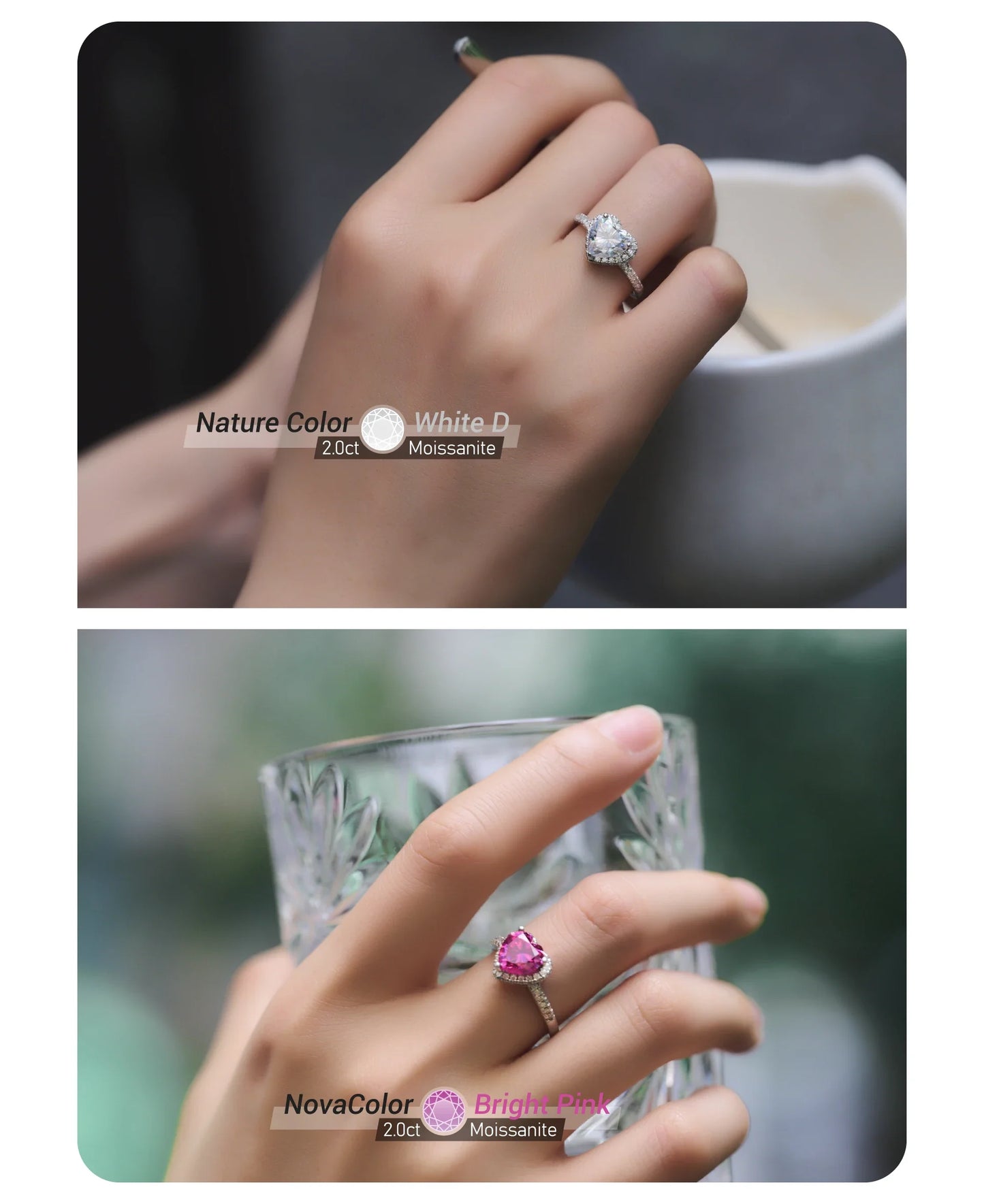 GIGAJEWE Moissanite  2.0ct 8.0mm Pink Color VVS1 Heart Cut 925 Silver Ring Diamond Test Passed Fashion Woman Girlfriend Gift