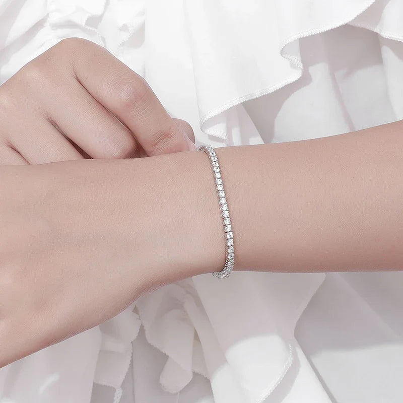 KNOBSPIN 2mm Moissanite Tennis Bracelet 925 Sterling Silver Plated White Gold Bracelet for Women Man Sparkling Party Jewelry