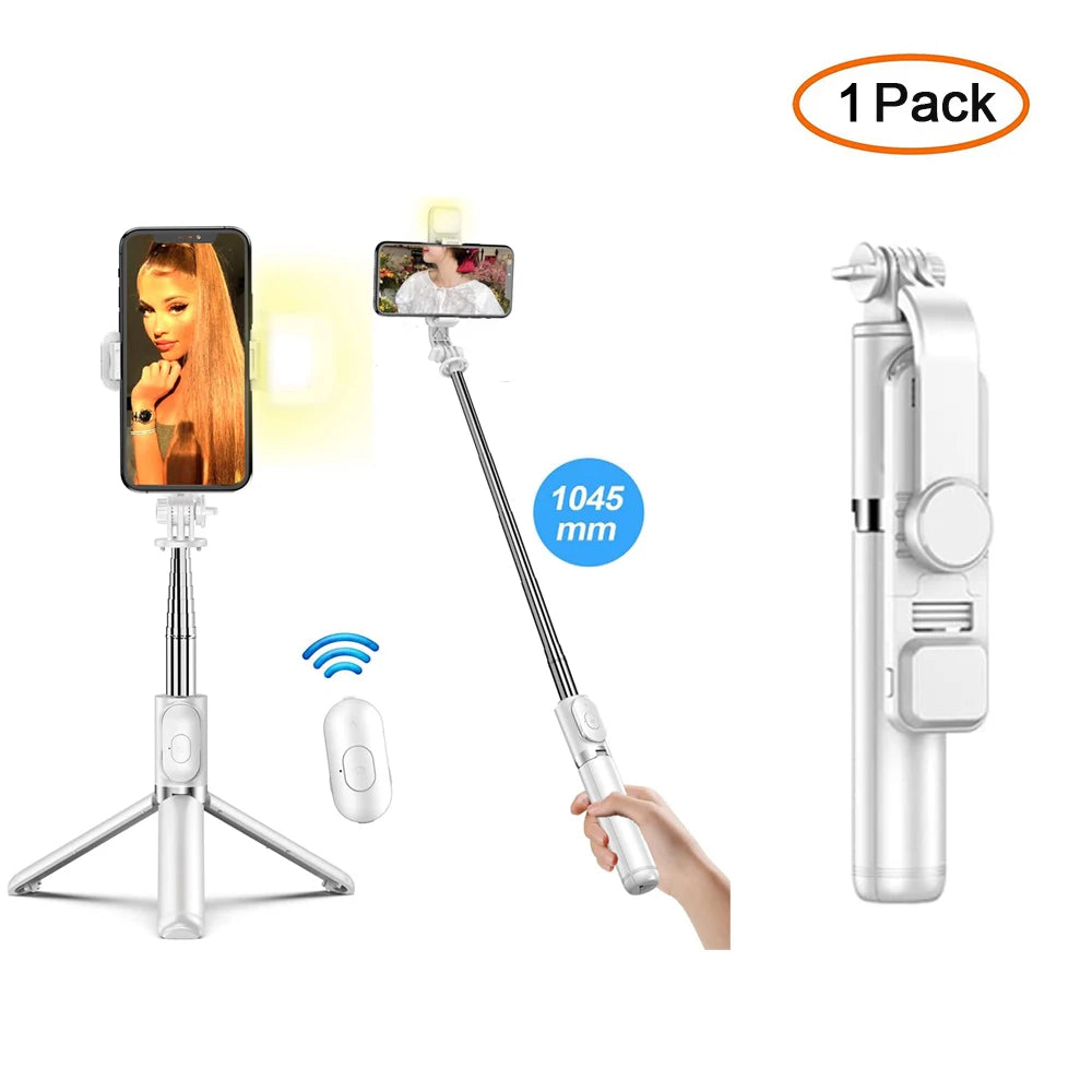 Wireless Bluetooth Selfie Stick Foldable Portable Tripod with Fill Light Shutter Remote