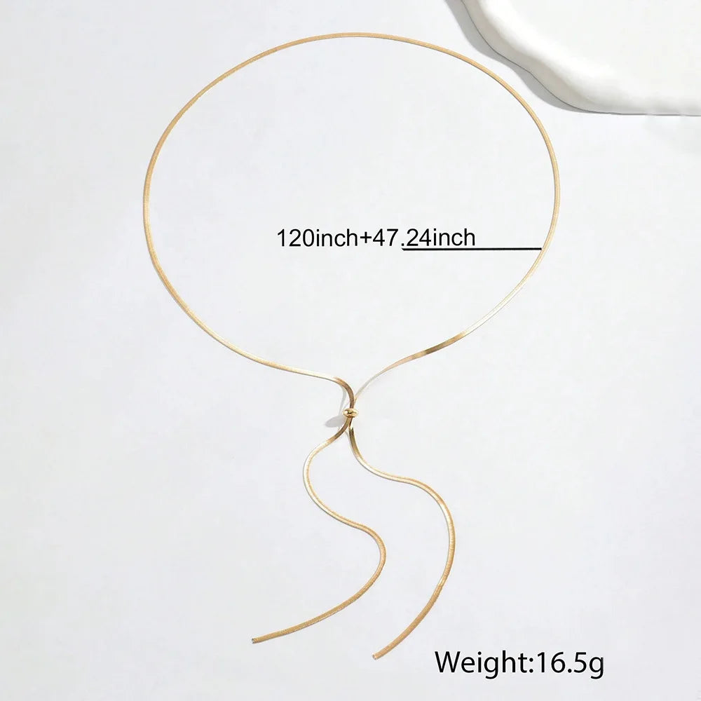 Punk Long Flat Snake Bone Chain Necklace for Women Stainless Steel Gold Color Y-Shaped Necklace Fashion Charms Jewelry Wholesale