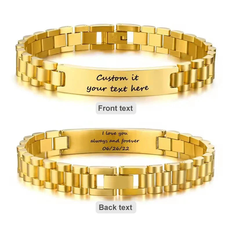Personalized Engravable Stainless Steel ID Bracelets for Men Custom Engrave Name Plate Identity ID Bar Bracelets for Him19-21CM