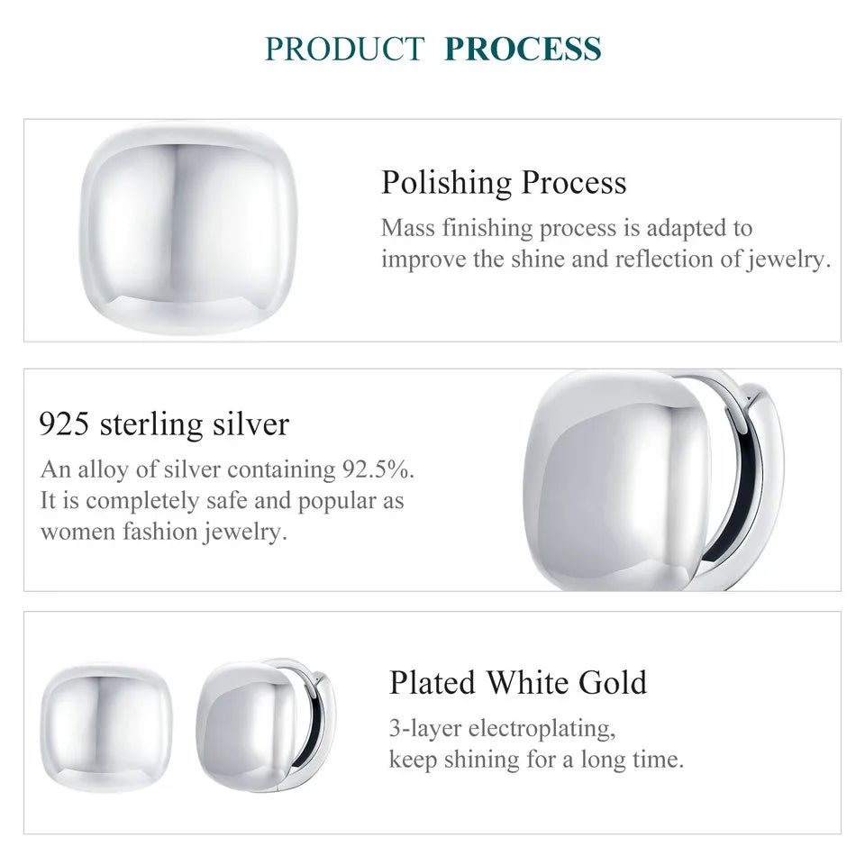 BAMOER 925 Sterling Silver Dainty Chunky Square Hoop Earrings for Women, White Gold Plated Hypoallergenic Lightweight Jewelry