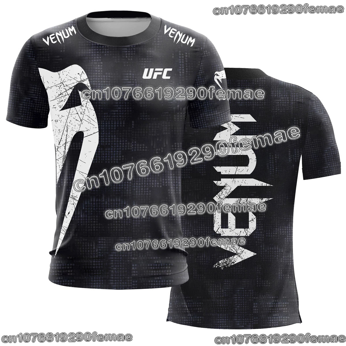 Trendy UFC Men’s Black White T-shirt Summer Casual O-neck Short Sleeve 3D Print Top for Boxing Fitness Training