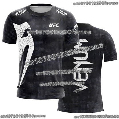 Trendy UFC Men’s Black White T-shirt Summer Casual O-neck Short Sleeve 3D Print Top for Boxing Fitness Training