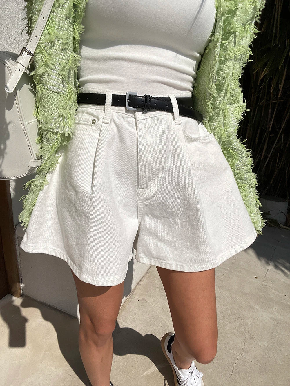 REALEFT Summer Washed High Waist Women's A-line Denim Shorts Pocket White 2025 New Casual Loose Wide Leg Jeans Shorts Female